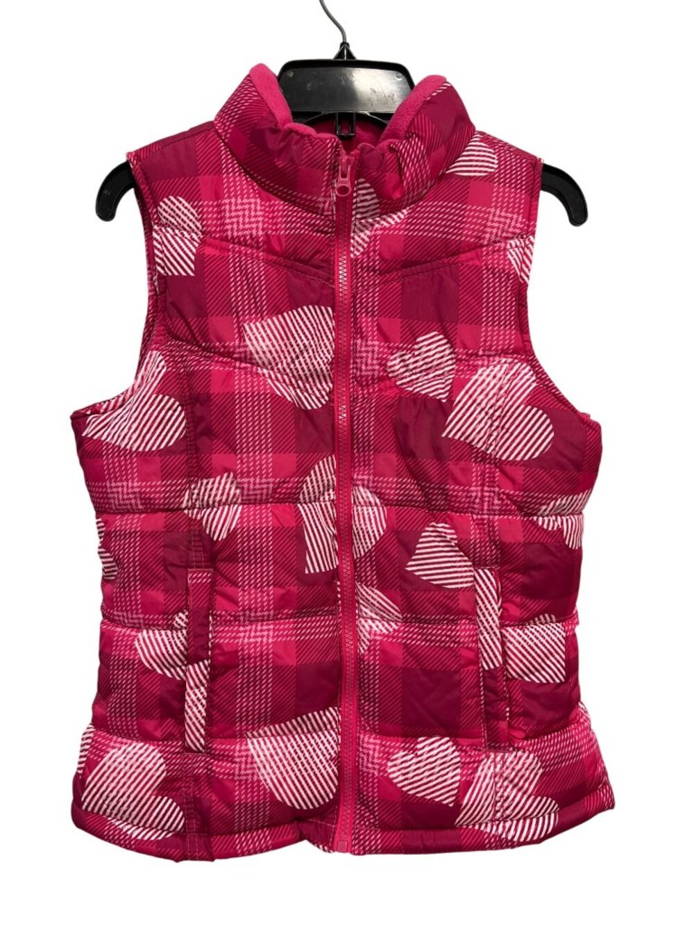 Old Navy Puffer Vest XL Girls Heart Pattern Pink Acrylic Warm Winter Barbiecore